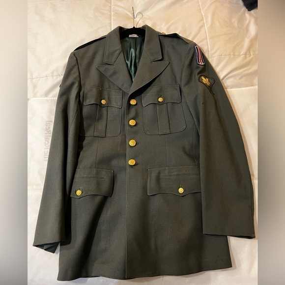 Men’s military jacket XL 38L long coat embroidered patched army green outerwear - Picture 2 of 15